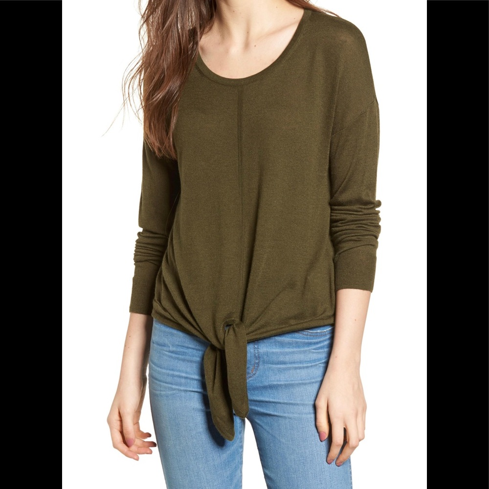 Madewell Olive Green Tie-Front Sweater